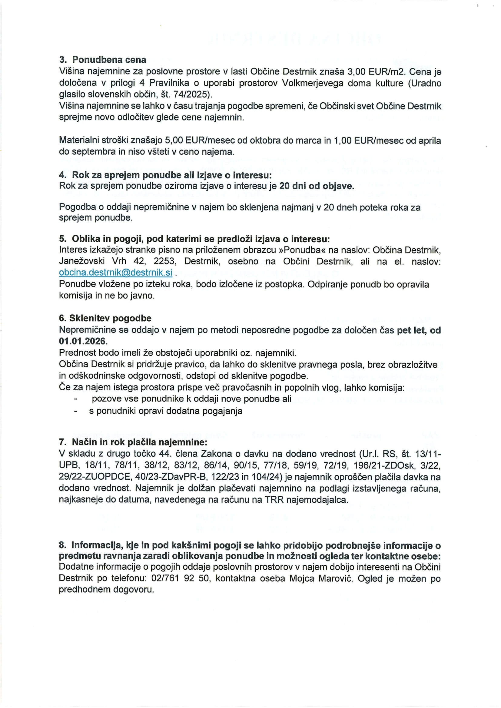 Namera o sklenitvi neposrednih pogodb o oddaji poslovnih prostorov v najem-2